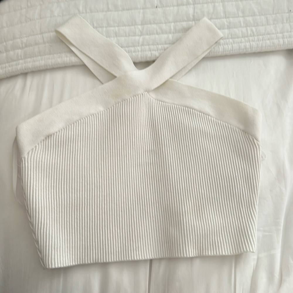 Babaton cross neck sculpt knit crop top